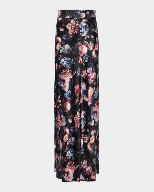 Ryker Bias-Cut Floral Silk Skirt